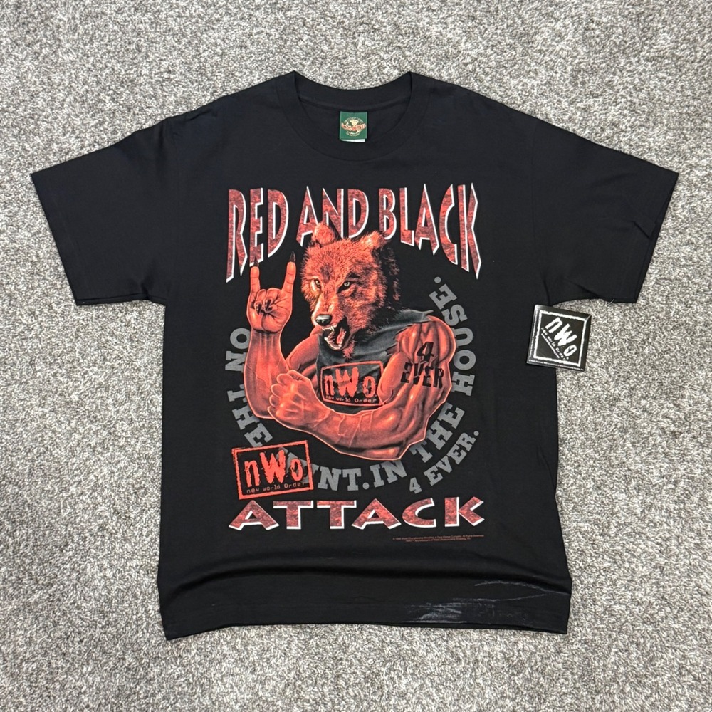 Vintage NWO Wolfpack Red and Black Attack TShirt 1998 WCW Logotel USA Mens L NWT